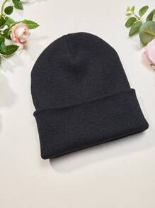 1pc Solid Color Knitted Beanie Hat For Women, Winter Warm And Simple Style, Perfect For Daily Wear Casual - Black - View 4