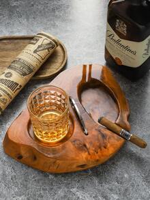 1pc Unique Asymmetric Cigar Ashtray For Whiskey Glass, Wooden, Great Gift For Thanksgiving, Father's Day And Christmas - Brown - View 7