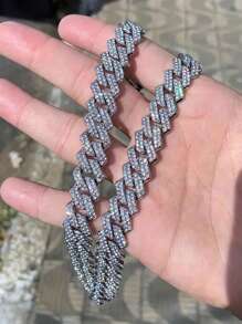 CVNANA 1pc 15mm European & American Style Rhinestone Inserted Chain Necklace As All-Matching Personalized Jewelry For Men & Women - Silver - View 8