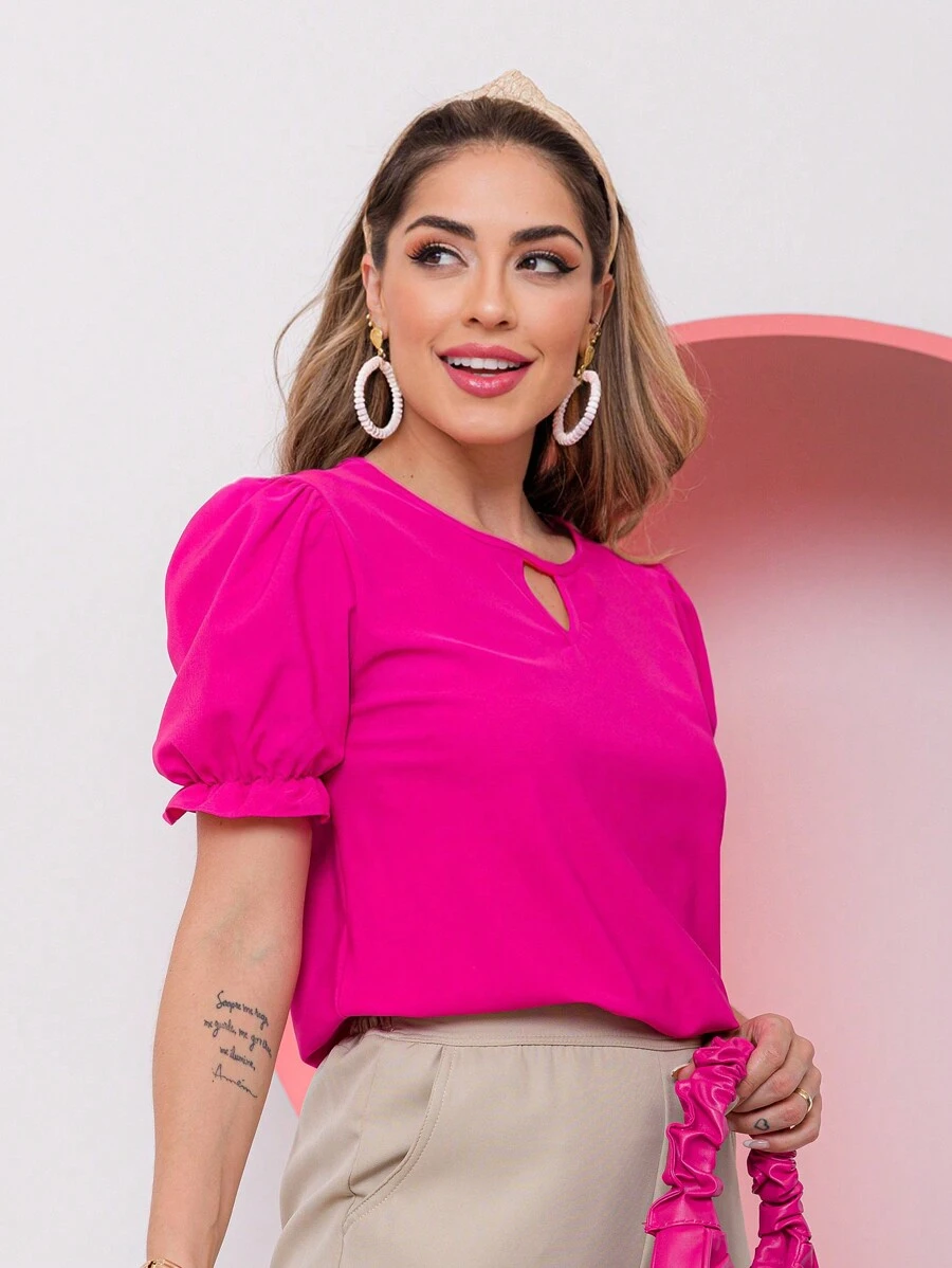 Women Blouses - 玫紅色 - 查看 1