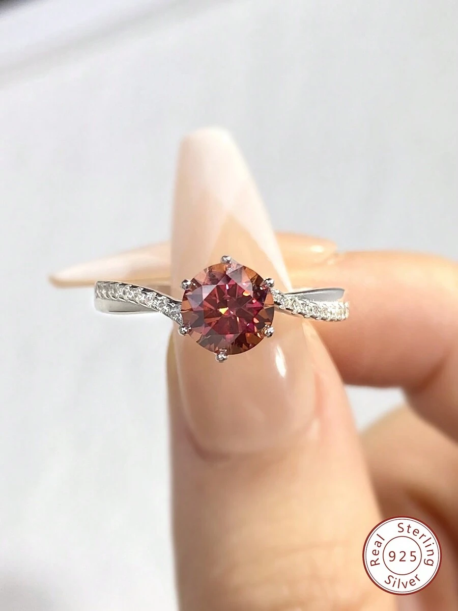 1枚時尚的925純銀1ct轉彎臂六爪鑽石戒指,適合女士,是一份女友禮物、永遠的承諾訂婚結婚戒指,優雅的珠寶