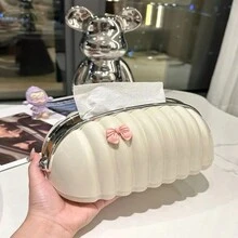 1 Miếng Sang trọng Hộp khăn giấy Giá đỡ Đối với Phòng khách Bắc Âu Sành điệu lột vỏ Mô hình Kem Vật trang trí - trắng - Xem 1