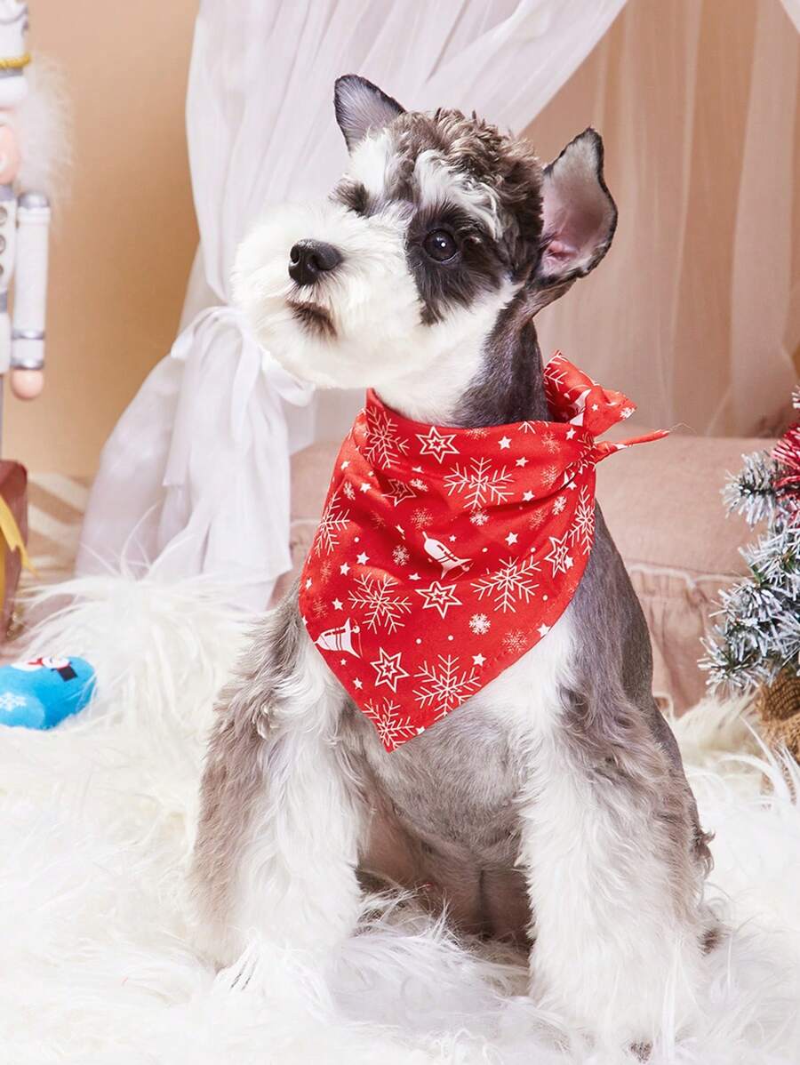 單層紅色聖誕寵物領巾 - 紅色 - 查看 1
