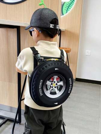 1pc Children's Cartoon Pvc Eggshell Tire Backpack With Zipper Casual Daypack