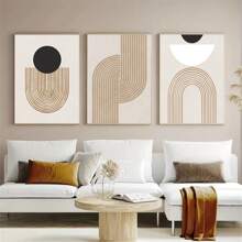Pintura mural de arte abstracto geométrico decorativo moderno en bloques de color marrón, negro y blanco con líneas, decoración minimalista para sala de estar y dormitorio, póster en lienzo con marco - Líneas abstractas (sin marco) - Ver 2