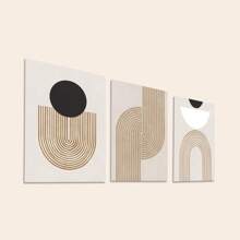 Pintura mural de arte abstracto geométrico decorativo moderno en bloques de color marrón, negro y blanco con líneas, decoración minimalista para sala de estar y dormitorio, póster en lienzo con marco - Líneas abstractas (sin marco) - Ver 4