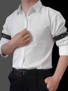 2pcs Men's Punk Style Black Leather Arm Bands As Fashion Performance Accessories Halloween - Black - View 1