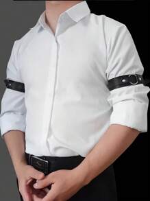 2pcs Men's Punk Style Black Leather Arm Bands As Fashion Performance Accessories Halloween - Black - View 3