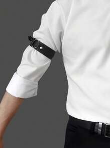 2pcs Men's Punk Style Black Leather Arm Bands As Fashion Performance Accessories Halloween - Black - View 6