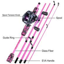 SOUGAYILANG Cần câu Bộ 5 Siêu nhẹ Dán Tốc độ cao 7.2 : 1 Bánh răng 8 + 1BB Câu cá  Tổ hợp Đối với Nước mát Dụng cụ bắt cá Bộ - Hồng - Xem 4