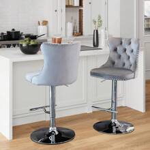 4 Piece Set Adjustable Swivel Bar Stools, Dining Bar Chairs With Velvet Tufted Back, Metal Base, Footrest For Home Bar, Dining Room, Kitchen Island. - 灰銀 - 查看 7
