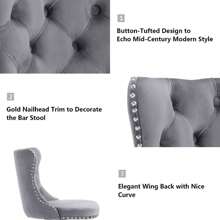 4 Piece Set Adjustable Swivel Bar Stools, Dining Bar Chairs With Velvet Tufted Back, Metal Base, Footrest For Home Bar, Dining Room, Kitchen Island. - 灰銀 - 查看 4
