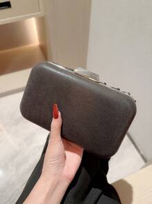 Moonlit EveBag Faux Pearl Detail Box-Shape Chain Bag - Black - View 3