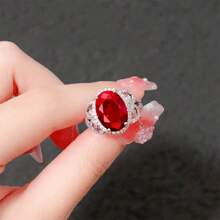 Nuevos Anillos De Piedra Roja, Estilo Exquisito De Lujo, Delicado Anillo De Piedra Preciosa Con Extremos Abiertos Para Mujeres - Plateado - Ver 1