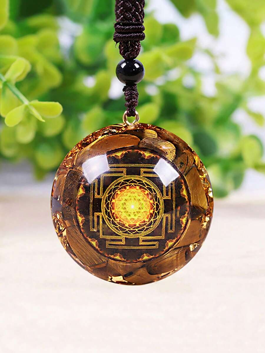 1pc Tiger Eye Natural Stone Orgone Necklace Chakra Reiki Meditation Energy Orgone Pendant, Unisex Resin Adjustable Jewelry Gift