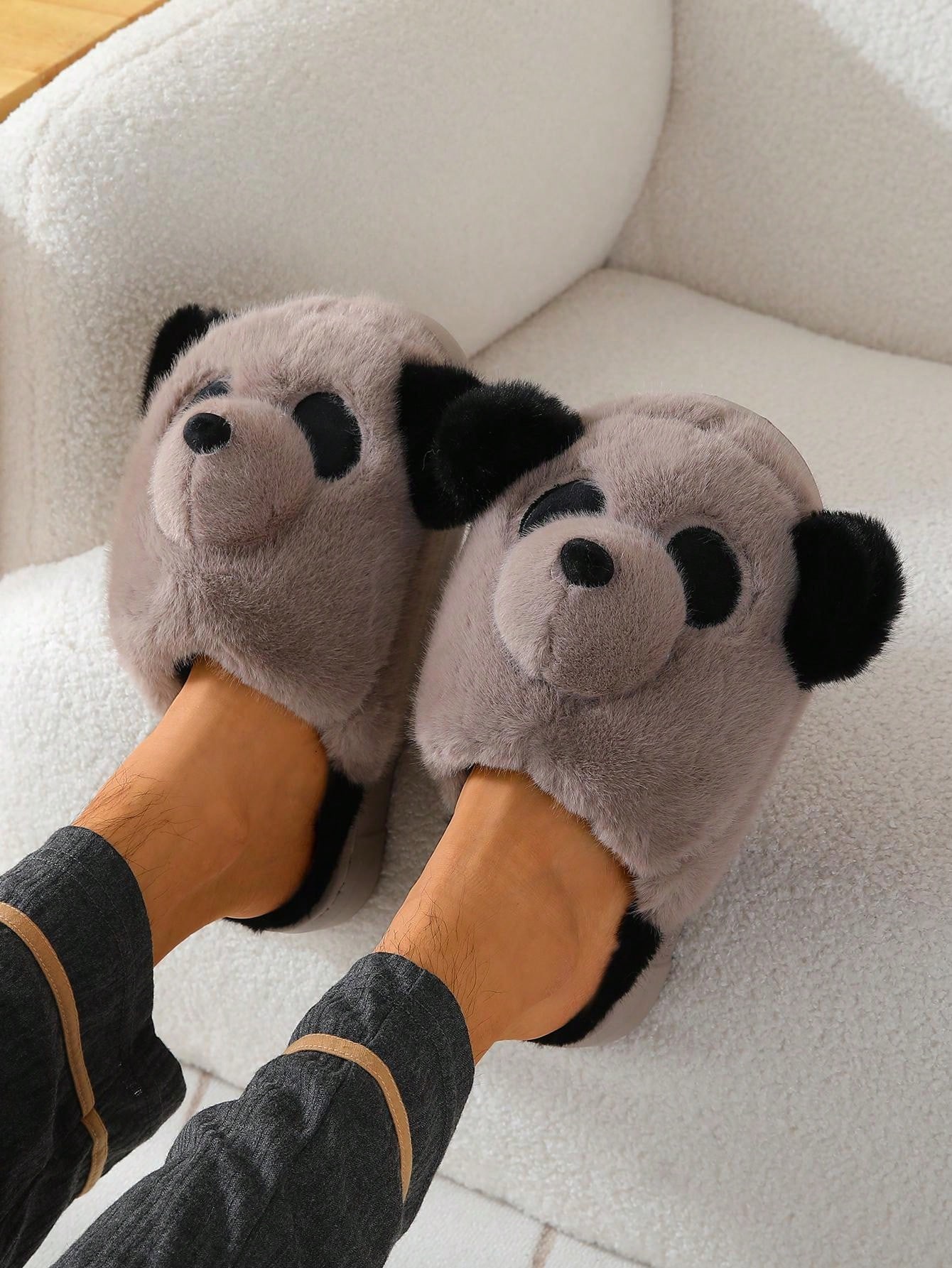 Men's Winter Indoor Slippers With Panda Pattern Eva Thick Sole