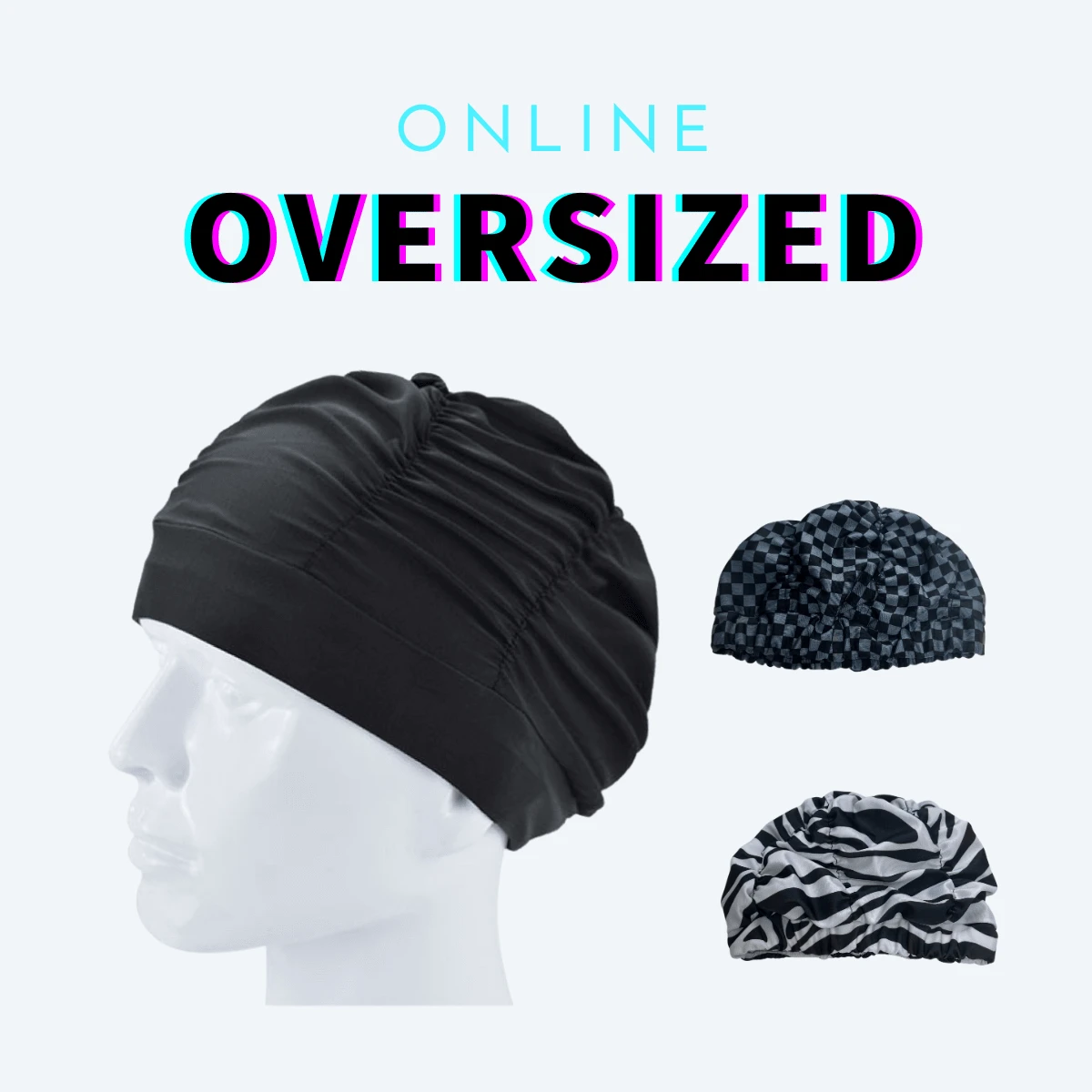 Extra Large Swimming Cap For Big Head Long Hair Swim Cap, Pleated