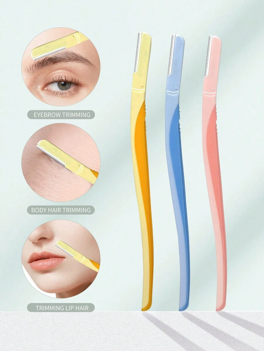 1set/3pcs Eyebrow Razor, Three Colors Curved Eyebrow Shaver, Professional & Precise Beauty Tools For Eyebrow Shaping, Suitable For Men, Women And Beginners - Multicolor - View 1