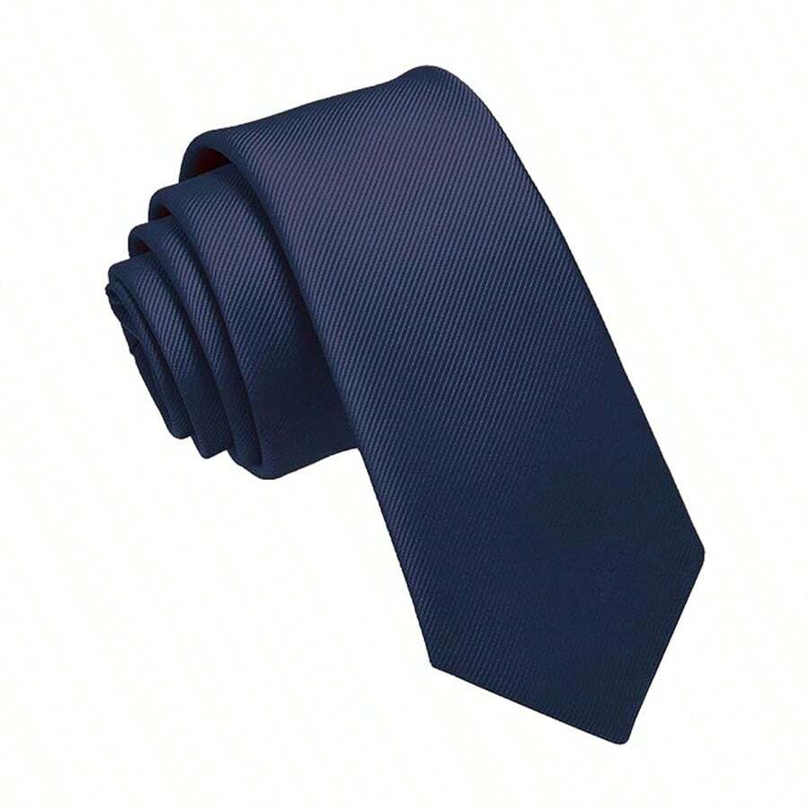 1 pieza Corbata de unicolor para hombre, corbata formal de negocios con textura diagonal acanalada (Ancho: 8cm) - Azul Marino - Ver 1