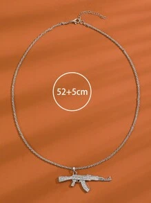 1pc Punk Hip-Hop Fully Rhinestone AK47 Rifle Pendant Necklace, Creative Unique Accessory For Men & Women - Silver - View 7