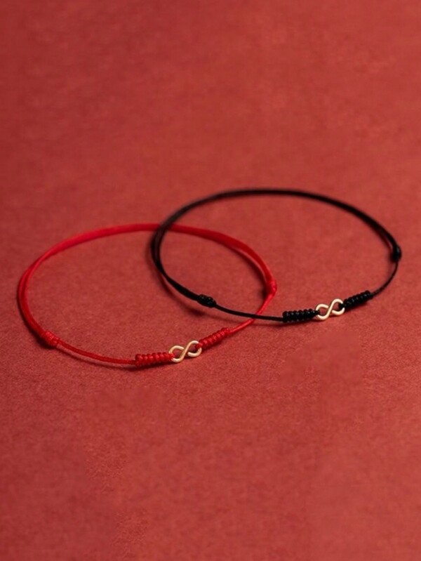 2pcs/Set Lucky 8-Shaped Red Braided Rope Couple Bracelet, Birthday Or Valentine's Day Gift For Husband, Wife, Boyfriend, Girlfriend
