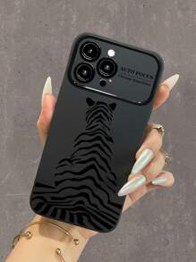 1 pieza Funda protectora de silicona negra con pintura de patrón de tigre y ventana grande, compatible con iPhone 11/12/13/14/15/15 Pro/15 Plus/15 Pro Max/7 Plus/8 Plus/X/Xs Max/Xr/11 Pro/12 Pro/13 Pro/14 Pro/12 Mini/13 Mini/11 Pro Max/12 Pro Max/13 Pro Max/14 Pro Max/14 Plus/6/6s/6 Plus/7/8/Se