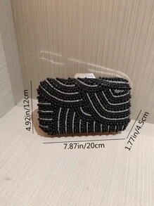 Moonlit EveBag Faux Pearl Detail Box-Shape Chain Bag - Black - View 7