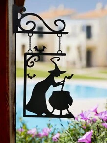 1 件萬聖節女巫釀造壺形狀牆壁/門/窗裝飾,現代簡約鐵藝女巫剪影懸掛裝飾品,適合牆壁/庭院/窗戶裝飾 - 黑色 - 查看 3