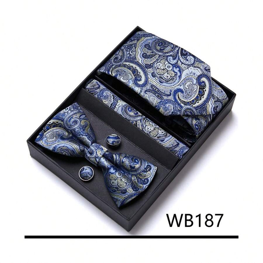 Men's Tie Cufflinks Gift Box Set, 6 Pieces In High-End Gift Box Packaging, Excellent Gift - Light Grey - View 1