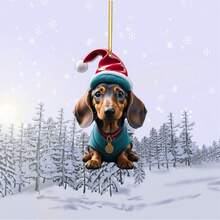 1pc, Christmas Cute Dog Car Rearview Mirror Pendant, Acrylic Christmas Tree Decoration Pendant, Christmas Small Gift Decoration Pendant - Multicolor - View 3