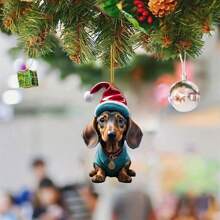 1pc, Christmas Cute Dog Car Rearview Mirror Pendant, Acrylic Christmas Tree Decoration Pendant, Christmas Small Gift Decoration Pendant - Multicolor - View 1