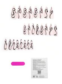 24入組時尚簡約波浪造型長杏仁形假指甲,配有膠貼片和指甲銼 - 彩色 - 查看 2