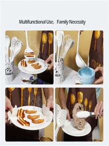 18 Piezas/set Juego De Utensilios De Cocina De Silicona Que Incluye Espátula, Cucharón, Etc. - Blanco - Ver 4