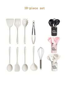 18 Piezas/set Juego De Utensilios De Cocina De Silicona Que Incluye Espátula, Cucharón, Etc. - Blanco - Ver 9