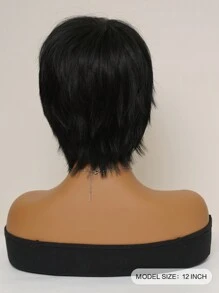 耐熱合成天然黑色假髮短髮兔女郎假髮帶瀏海鬆軟飄逸,黑色短髮假髮可愛適合女性日常使用和派對假髮,逼真自然 - 黑色 - 查看 2