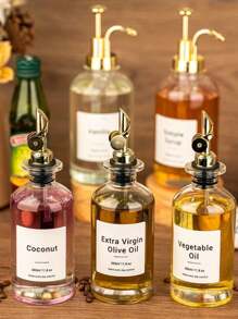 1pc Gold Olive Oil Dispenser Bottle Oil Dispenser Bottle For Kitchen Olive Oil Dispenser, Coffee Syrup Dispenser For Coffee Bar Accessories, Cooking Oil Dispenser Glass Bottles, With Random Stickers School Supplies Back To School