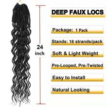 24-Inch Faux Dreadlocks Crochet Braided Wig, 1 Pack, Soft Crochet Braided Wig, New Wavy Goddess Dreadlocks Crochet Braided Wig, Pre-Looped Crochet Wig, For Women (24-Inch, 1B) - Black - View 2
