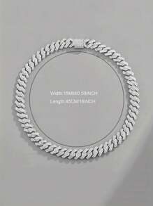 CVNANA 1pc 15mm European & American Style Rhinestone Inserted Chain Necklace As All-Matching Personalized Jewelry For Men & Women - Silver - View 6