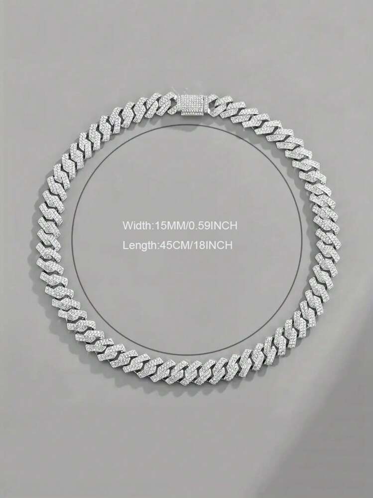 CVNANA 1 pieza Collar con cadena con incrustaciones de rhinestone de 15mm, estilo europeo y americano, como joyería personalizada a juego para hombres y mujeres - Plateado - Añade 5