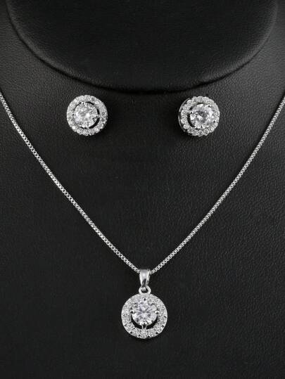 rakol 3pcs Classic Round & Cubic Zirconia Decorated Women's Necklace & Earrings Jewelry Set