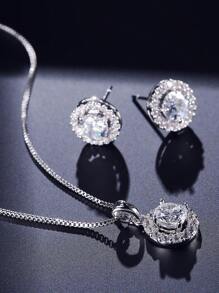 rakol 3pcs Classic Round & Cubic Zirconia Decorated Women's Necklace & Earrings Jewelry Set - Silver - View 4