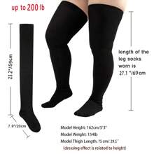 运动户外 1 双加大码大腿高弹力压缩袜 可承重 200 磅 条纹过膝长靴袜 膝盖高筒袜 女士腿部保暖袜 适合角色扮演、有氧运动、运动、舞蹈