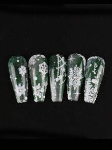 4 件裝全像閃光白色雪花指甲貼,冬季 3d 自黏指甲貼花節日設計聖誕裝飾聖誕節 Diy 美甲用品 - 白色 - 查看 8
