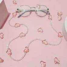1pc Random Pink Heart Shaped Eyeglass Chain For Kids, Sweet Sunglass Strap - Multicolor - View 1