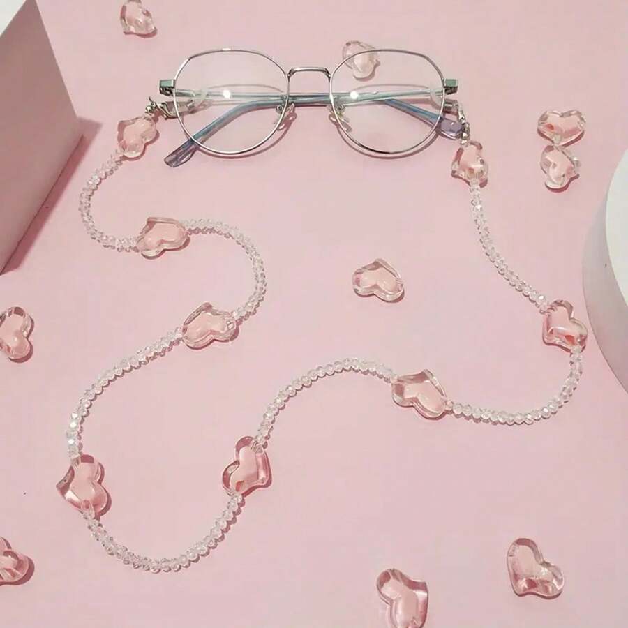 1pc Random Pink Heart Shaped Eyeglass Chain For Kids, Sweet Sunglass Strap - Multicolor - View 1