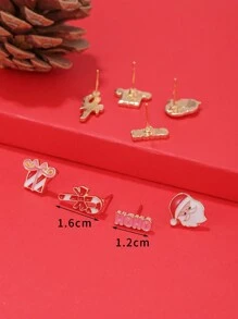 8件套女孩创意圣诞元素礼盒圣诞老人拐杖糖儿童耳环耳钉 - 彩色 - 查看 2