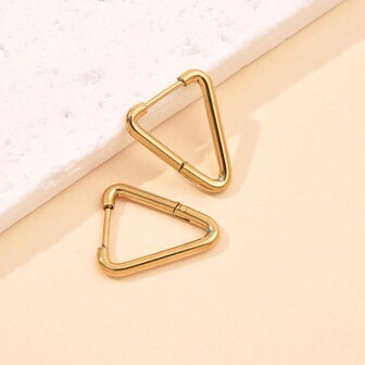 1对极简几何不对称不锈钢耳环，三角形、椭圆形、心形、长方形、多边形耳环