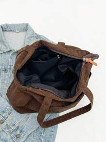 简约纯色多口袋单肩包灯芯绒流浪汉手提包女士休闲斜挎包大容量钱包水桶包，单肩挎包户外旅行通勤工作背包，复古挎包购物袋大学电脑包大容量，轻便，便携，适合少女女大学生，非常适合返校