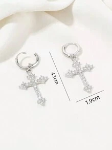 1pair Fashionable Personality Full Rhinestone Cross Shaped Earrings For Women's Daily Wear And Banquet