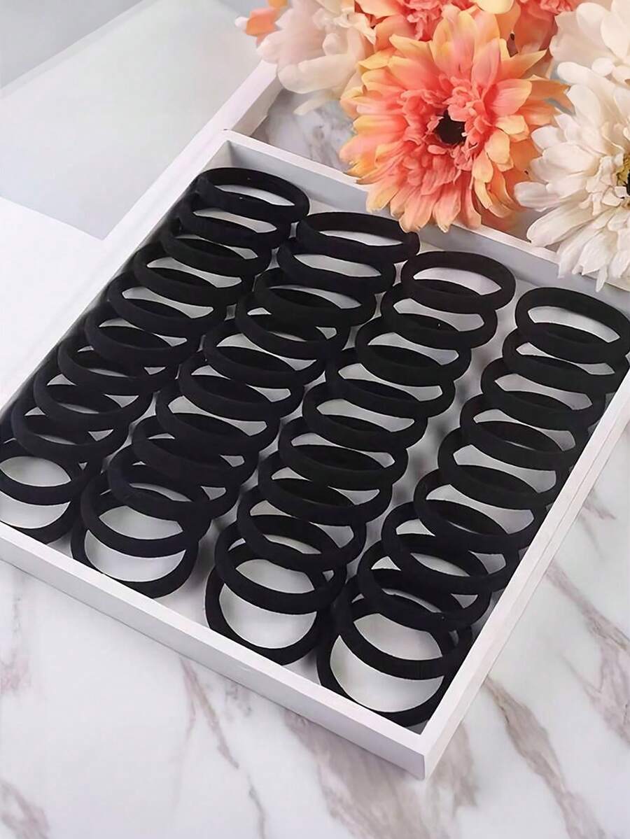 50/100入組黑色頭繩彈性髮帶裝飾髮飾套裝節日禮物適合女孩兒童